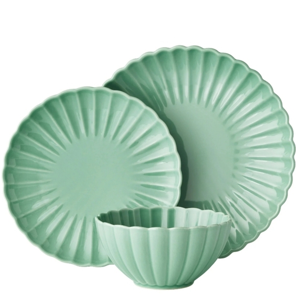🎄 New Pioneer Woman Colette Scallop Green 12-Piece Dinnerware Set - Picture 10 of 10